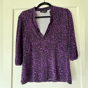 Style & Co Purple Leopard Print Patterned Women's Top Button Front Size PS